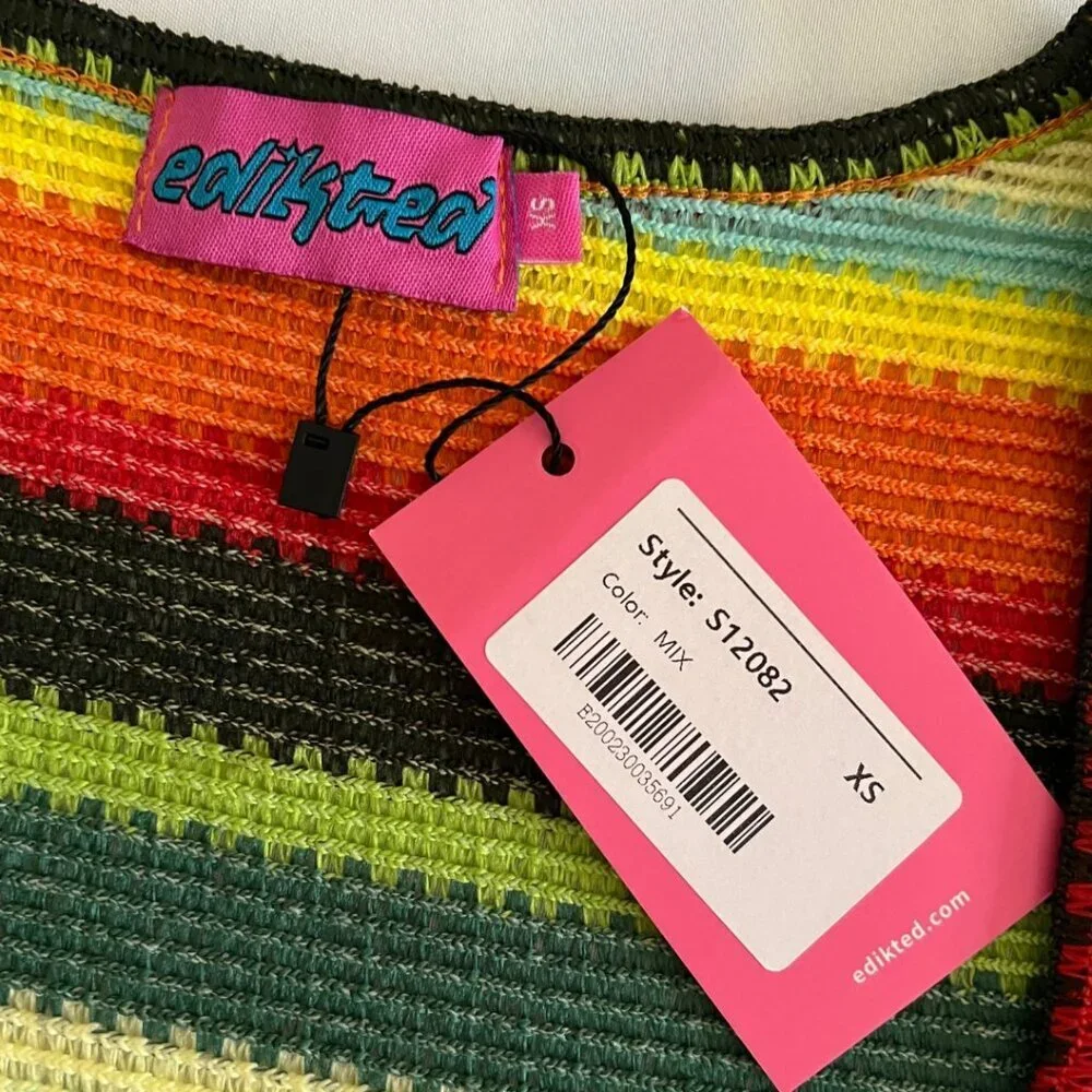 NWT Edikted Rainbow Striped Open Front Knit Coverup Dress - Picture 7 of 8